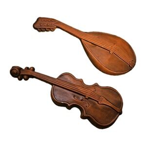 Vintage Royal Cast Aluminum Violin and Mandolin Wall Decor Approx 18 Inches Tall